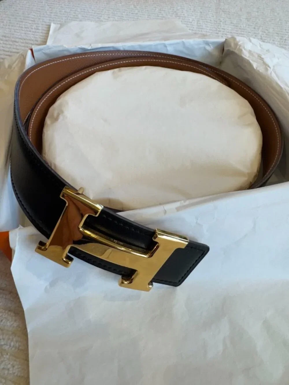 Hermes Men's H Belt - 85cm Black Box Calf / Gold Courcheval (most desirable)